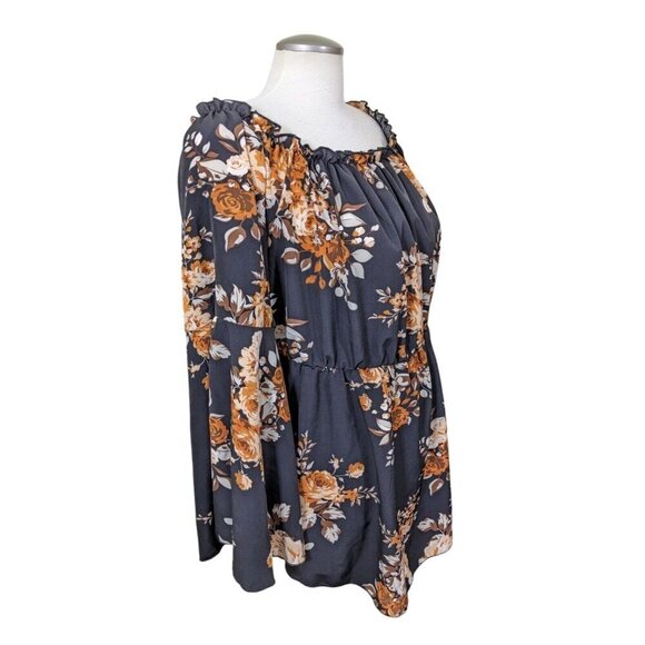 Fairy Goth Top Womens Plus 2XL Black Brown Floral Cottage Y2K Bell Long Sleeve - Picture 4 of 9